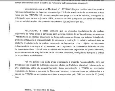 Ministério Púbico recomenda que Prefeitura de Itapeva se abstenha de pagar  horas extras suspeitas - Jornal Ita News